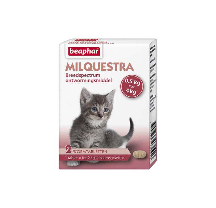 Milquestra wormtabletten kleine kat/kitten 2 tabletten